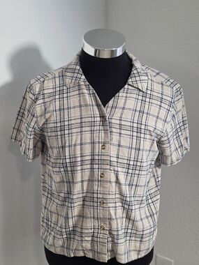 Vintage 90s Silk Exchange 100% Silk Plaid Short Sleeve Shirt - Size Small